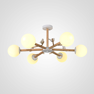 Потолочная люстра FINCH 6 87*87*32 см, 6*E27*60W, ImperiumLoft FINCH01, Белый, Орех