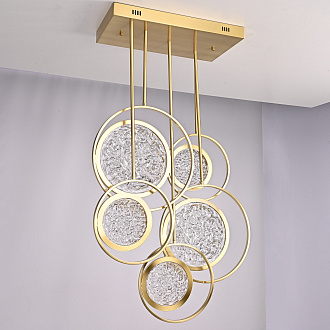 Дизайнерская люстра на штанге ЛУНА lighting collection L60 42*18*18 см, 5*LED*11W, 3000K, ImperiumLoft CAMEO01, Золотистый